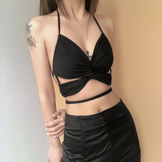 Summer Short Solid Color Ladies Blouse Sexy Suspenders - Taylor K Shop