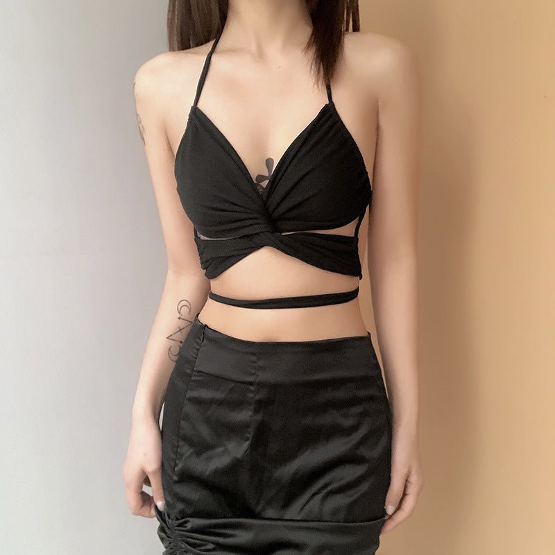 Summer Short Solid Color Ladies Blouse Sexy Suspenders - Taylor K Shop