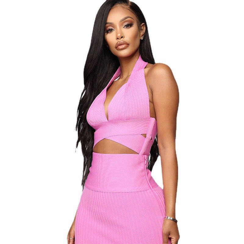 Summer Solid Color Two - piece Sexy Halter Halter Top Hip Skirt - Taylor K Shop