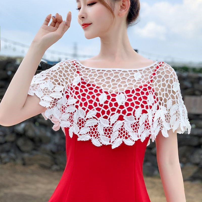 Summer Wispy Knit Blouse Small Shawl Lace Short - Taylor K Shop