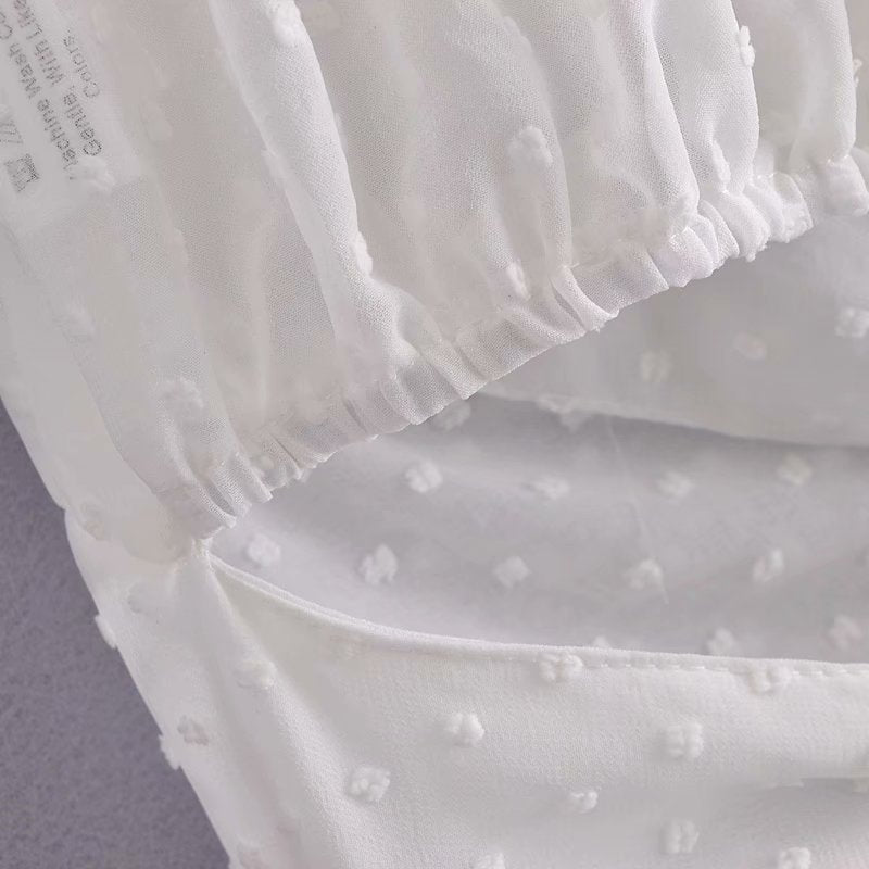 Summer Women Slash Neck Flocking Chiffon Short Blouse Smock Female Long Sleeve Shirt - Taylor K Shop