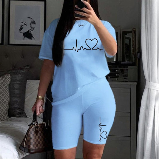 Summer Women Two Piece Set Sportswear T-Shirts and Shorts Ladies Casual O - Neck Pullover Short Sleeve T-Shirt Casual Tracksuit - Taylor K Shop