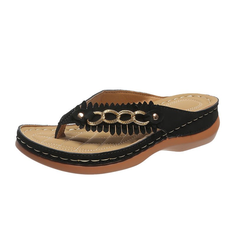 Summer Women Wedge Sandals With Chain Anti - Slip Slippers Retro Slides Flip Flops Shoes - Taylor K Shop