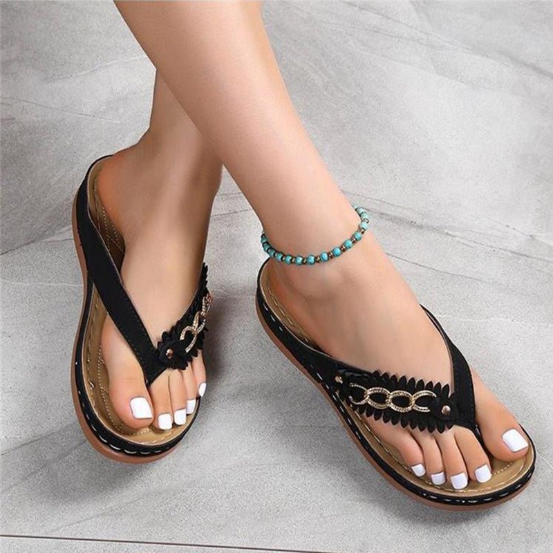 Summer Women Wedge Sandals With Chain Anti - Slip Slippers Retro Slides Flip Flops Shoes - Taylor K Shop