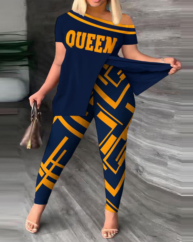 Summer Women's Suit Fashion Printing Short Sleeve Patchwork Top Calf Pants Casual Temperament Commuter Women's Two - piece Suit - Taylor K Shop