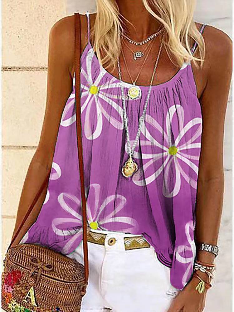 Summer Women's Print Sweet Sling Lotus Leaf Blouse - Taylor K Shop