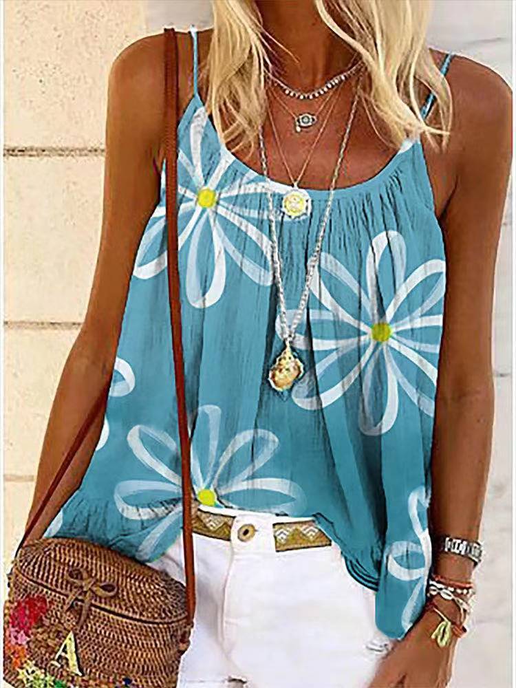 Summer Women's Print Sweet Sling Lotus Leaf Blouse - Taylor K Shop