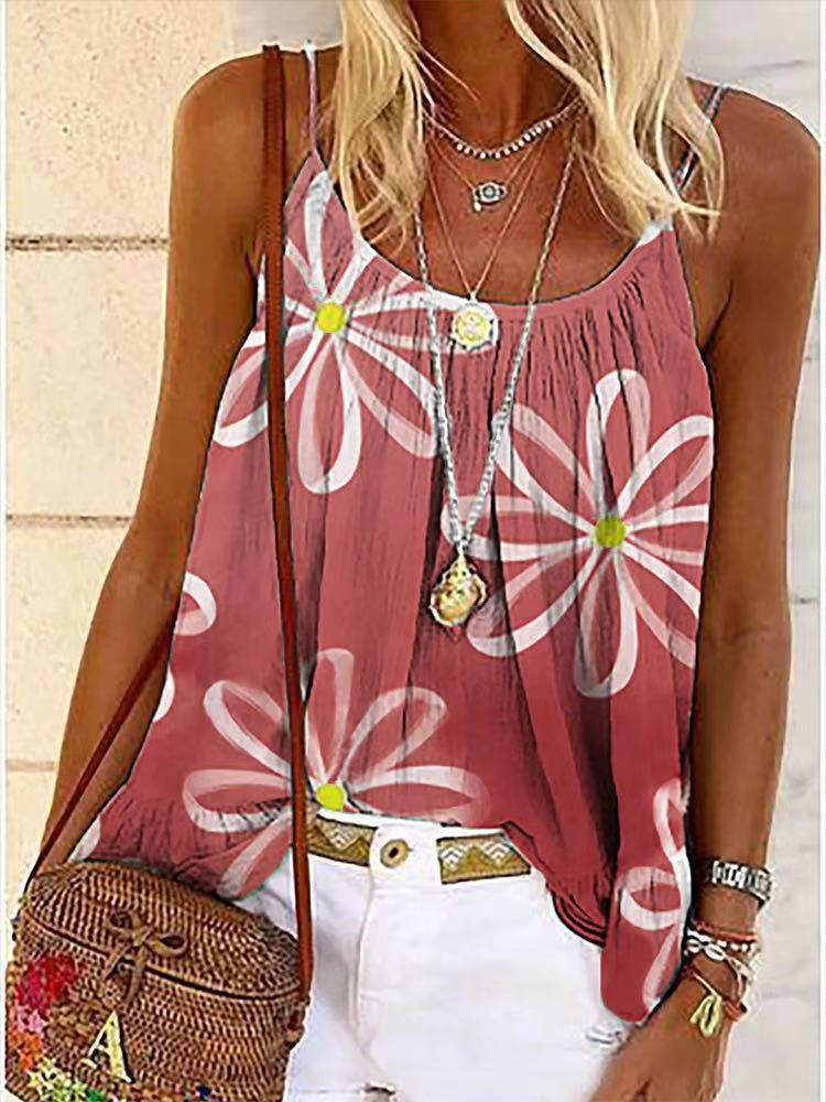 Summer Women's Print Sweet Sling Lotus Leaf Blouse - Taylor K Shop