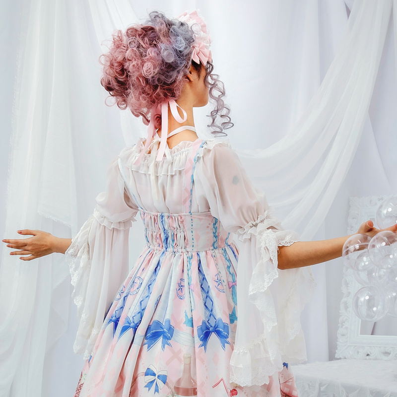 Sweet Women's Chiffon Blouse Flare Sleeve Cross Neck Lolita Top for Summer - Taylor K Shop