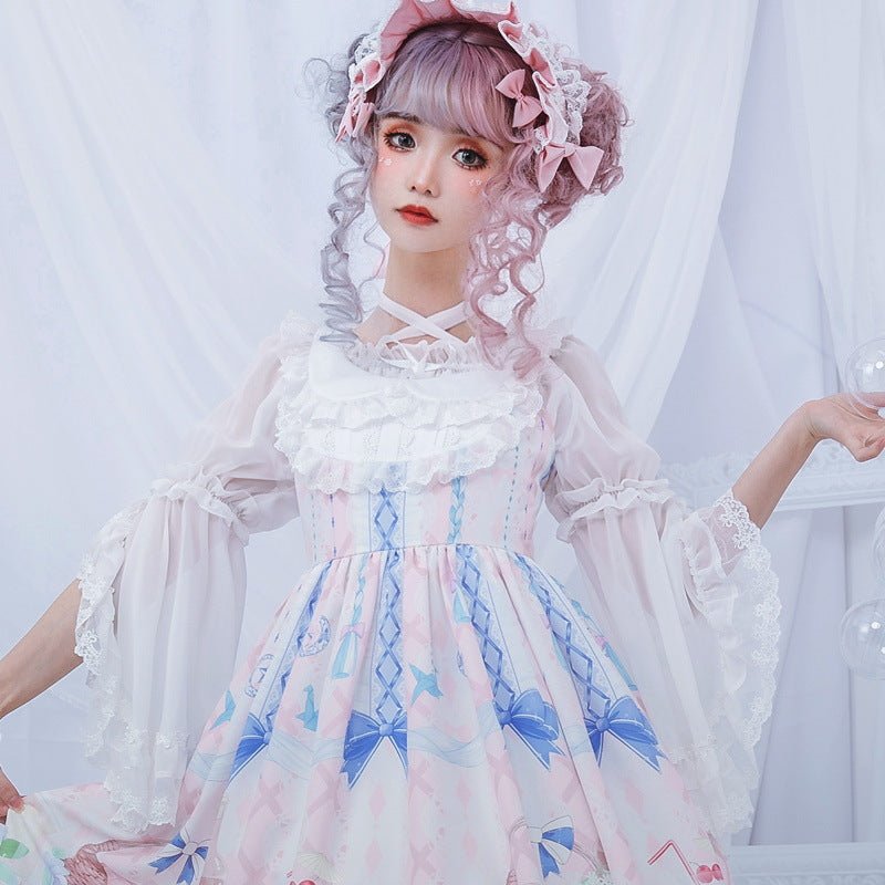 Sweet Women's Chiffon Blouse Flare Sleeve Cross Neck Lolita Top for Summer - Taylor K Shop