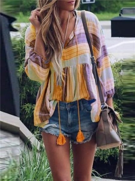 Tassel rope printed blouse - Taylor K Shop