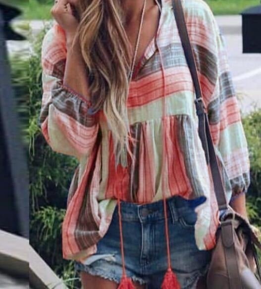 Tassel rope printed blouse - Taylor K Shop