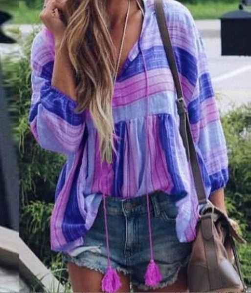 Tassel rope printed blouse - Taylor K Shop