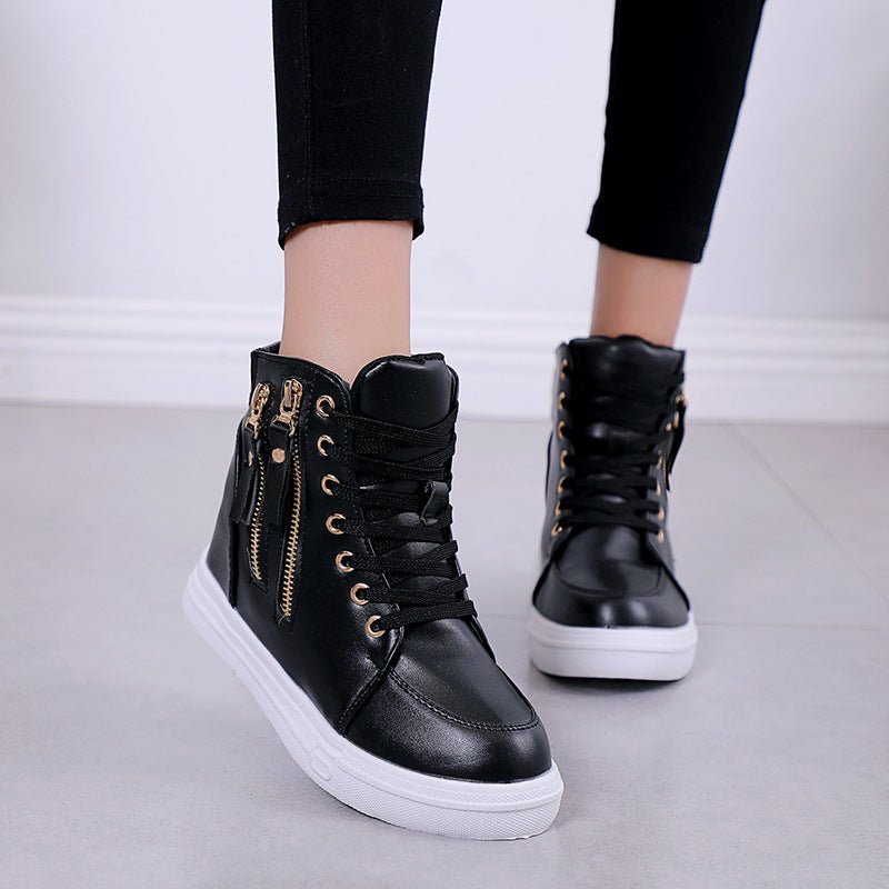 Thick - soled High - top Women's Shoes Spring And Autumn Lace - up White Shoes Casual Women's Shoes - Taylor K Shop