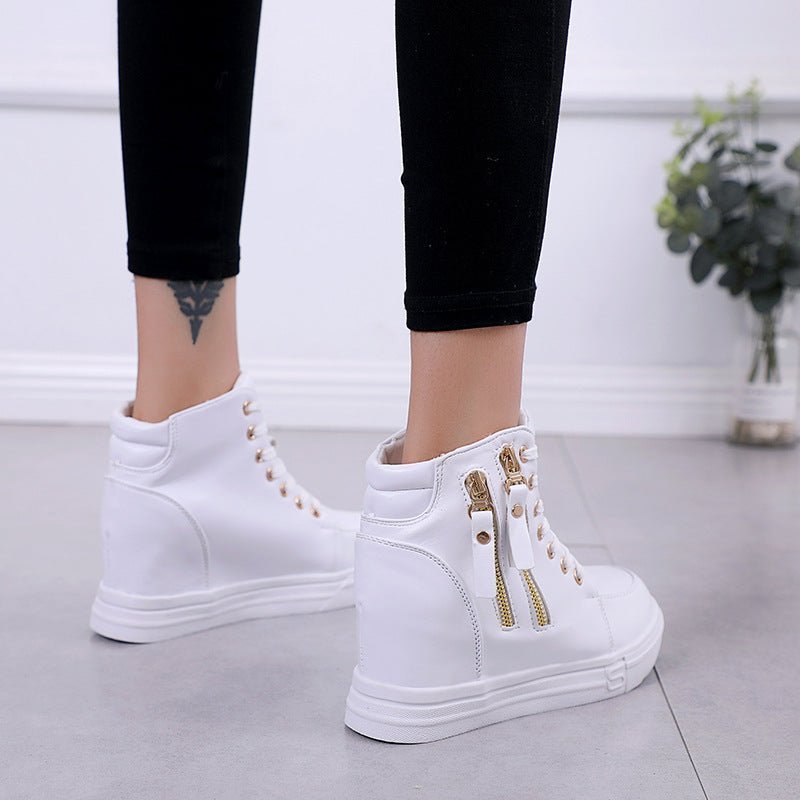 Thick - soled High - top Women's Shoes Spring And Autumn Lace - up White Shoes Casual Women's Shoes - Taylor K Shop