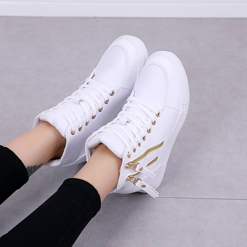 Thick - soled High - top Women's Shoes Spring And Autumn Lace - up White Shoes Casual Women's Shoes - Taylor K Shop