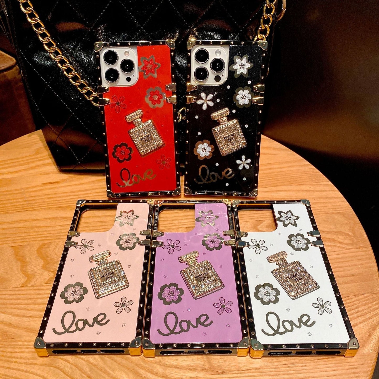 Three Dimensional Diamond - encrusted Perfume Bottle Four Corners Anti - fall Phone Case - Taylor K Shop
