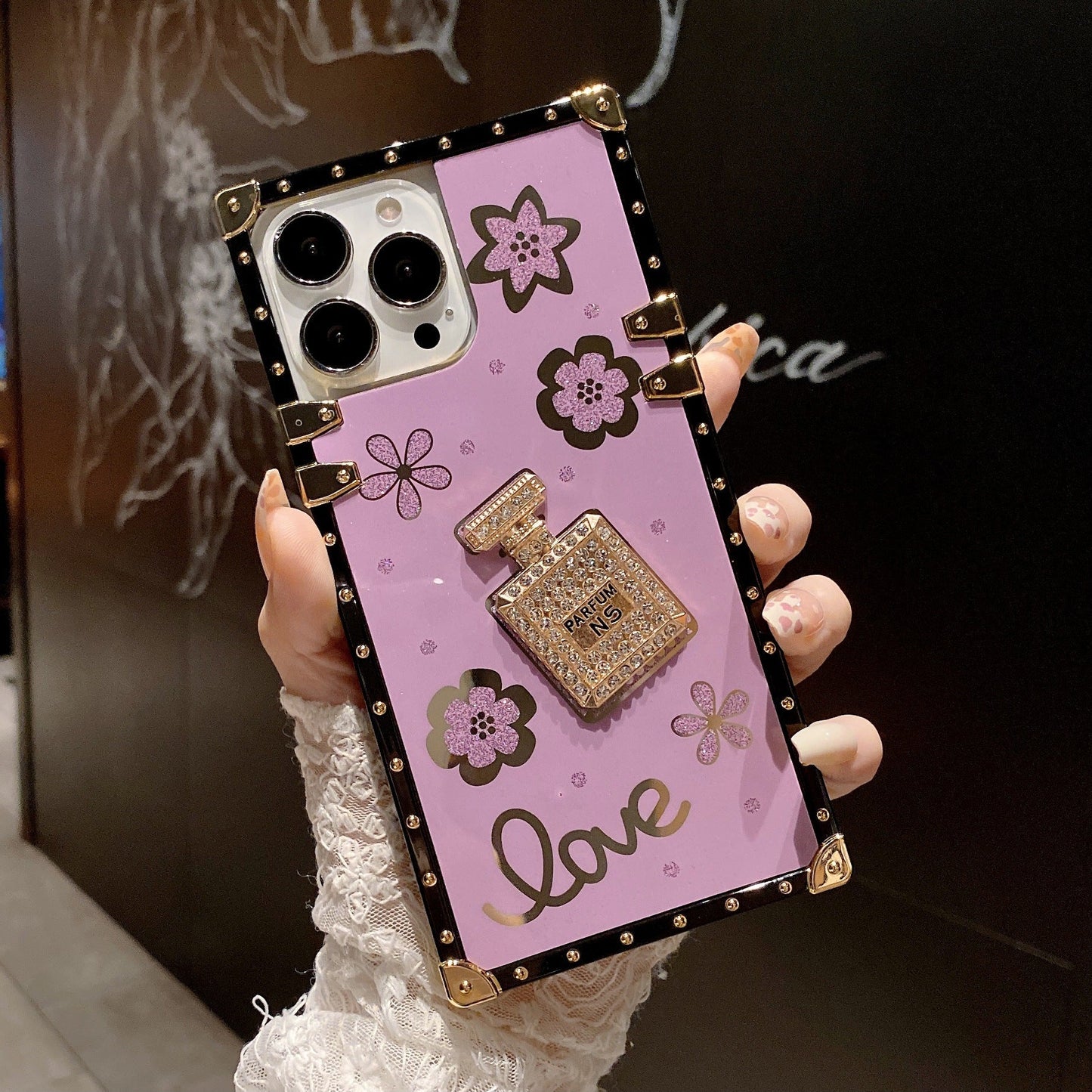 Three Dimensional Diamond - encrusted Perfume Bottle Four Corners Anti - fall Phone Case - Taylor K Shop