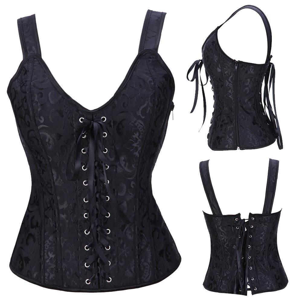 Top Over - bust Waist Trainer Corset Vest Satin Gothic Corselet Lace Up Cropped - Taylor K Shop