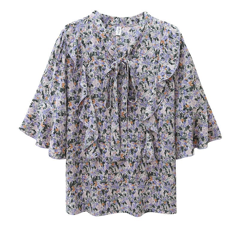 Top Woman Summer Blouse New Floral Bow Chiffon Shirts Loose - Taylor K Shop