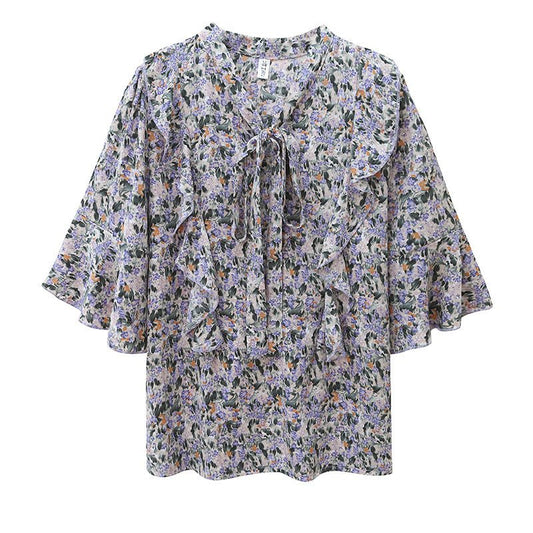 Top Woman Summer Blouse New Floral Bow Chiffon Shirts Loose - Taylor K Shop