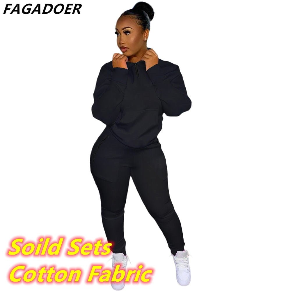 Two Piece Set Pink Letter Print Solid Casual Outfits Zip Sweatshirt - Taylor K Shop