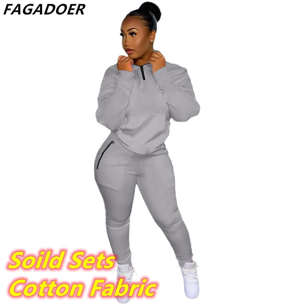 Two Piece Set Pink Letter Print Solid Casual Outfits Zip Sweatshirt - Taylor K Shop