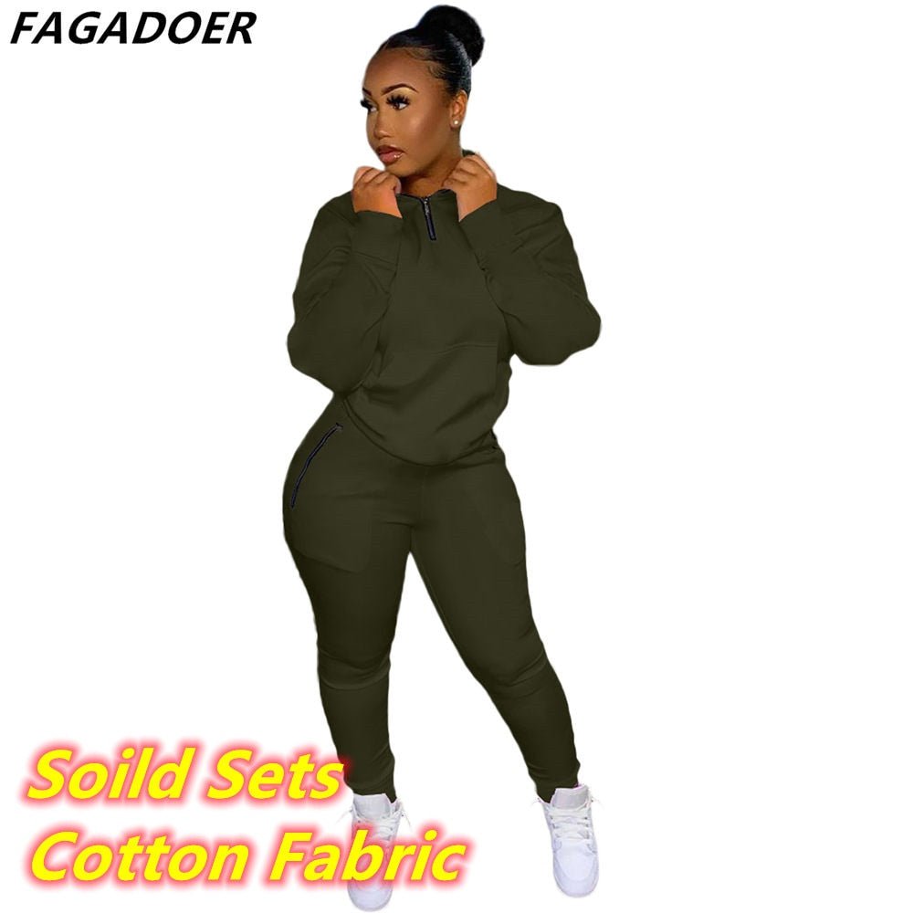 Two Piece Set Pink Letter Print Solid Casual Outfits Zip Sweatshirt - Taylor K Shop