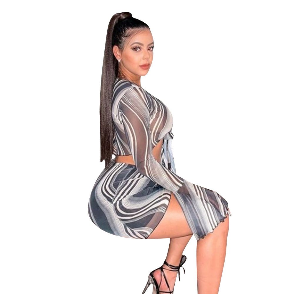 Two - Piece Sexy Net Yarn Nightclub Short Skirt Suit - Taylor K Shop