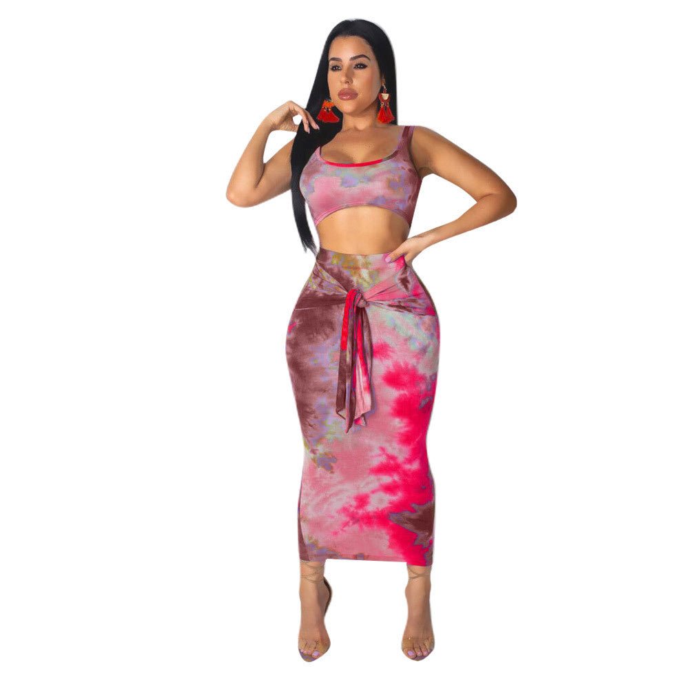 Two - piece Sexy Printed Vest Midi Skirt - Taylor K Shop