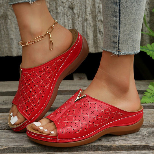 V Letter Slippers Women Wedges Sandals Summer Roman Shoes - Taylor K Shop
