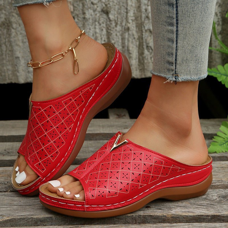 V Letter Slippers Women Wedges Sandals Summer Roman Shoes - Taylor K Shop