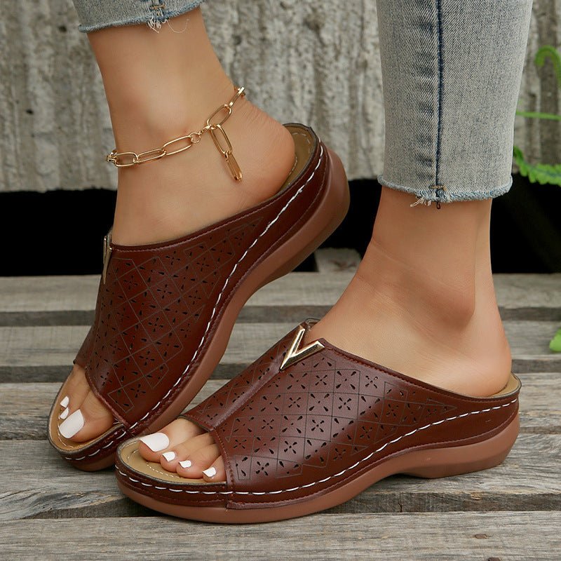 V Letter Slippers Women Wedges Sandals Summer Roman Shoes - Taylor K Shop