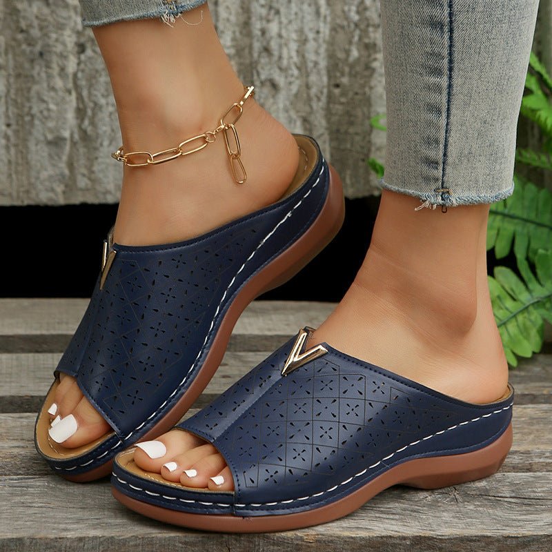 V Letter Slippers Women Wedges Sandals Summer Roman Shoes - Taylor K Shop