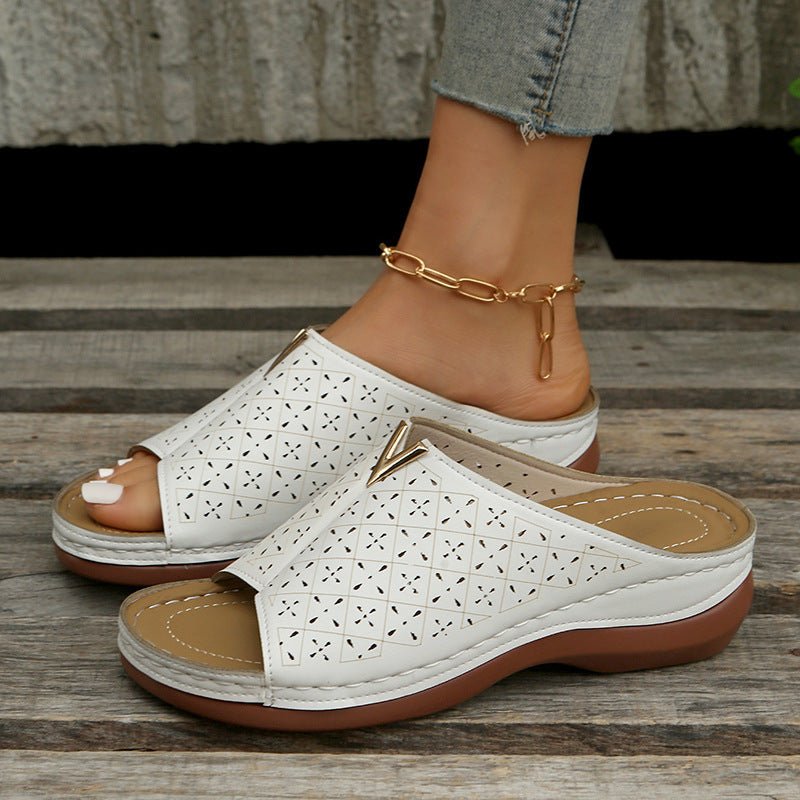 V Letter Slippers Women Wedges Sandals Summer Roman Shoes - Taylor K Shop