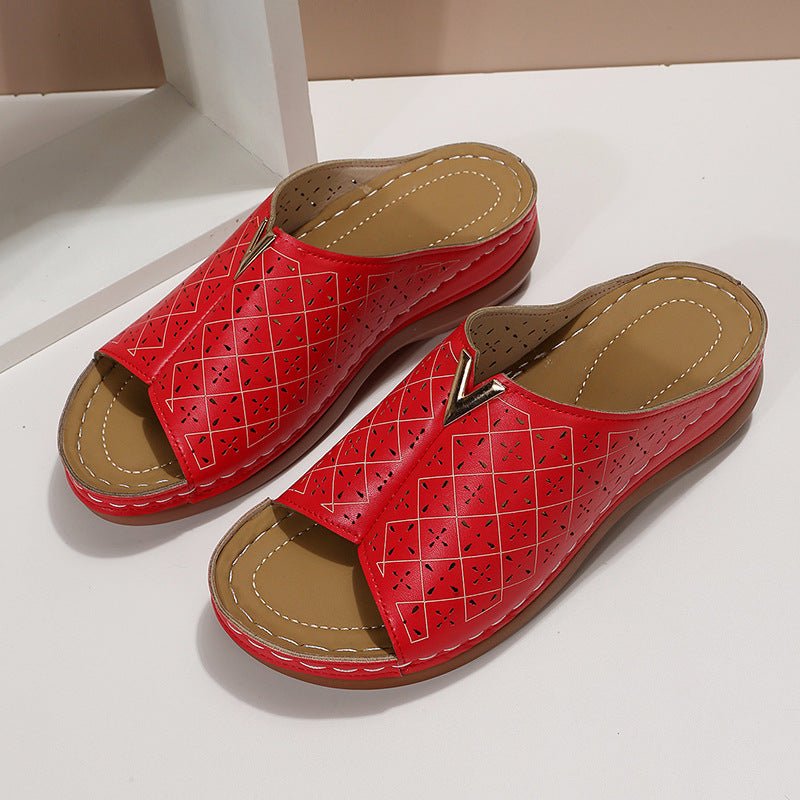 V Letter Slippers Women Wedges Sandals Summer Roman Shoes - Taylor K Shop