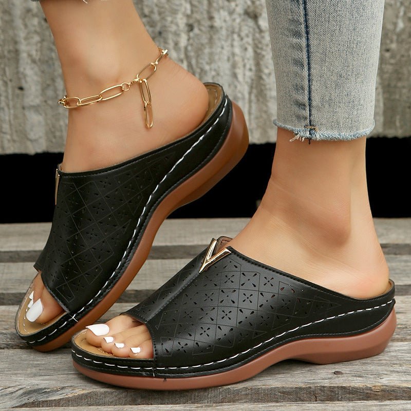 V Letter Slippers Women Wedges Sandals Summer Roman Shoes - Taylor K Shop