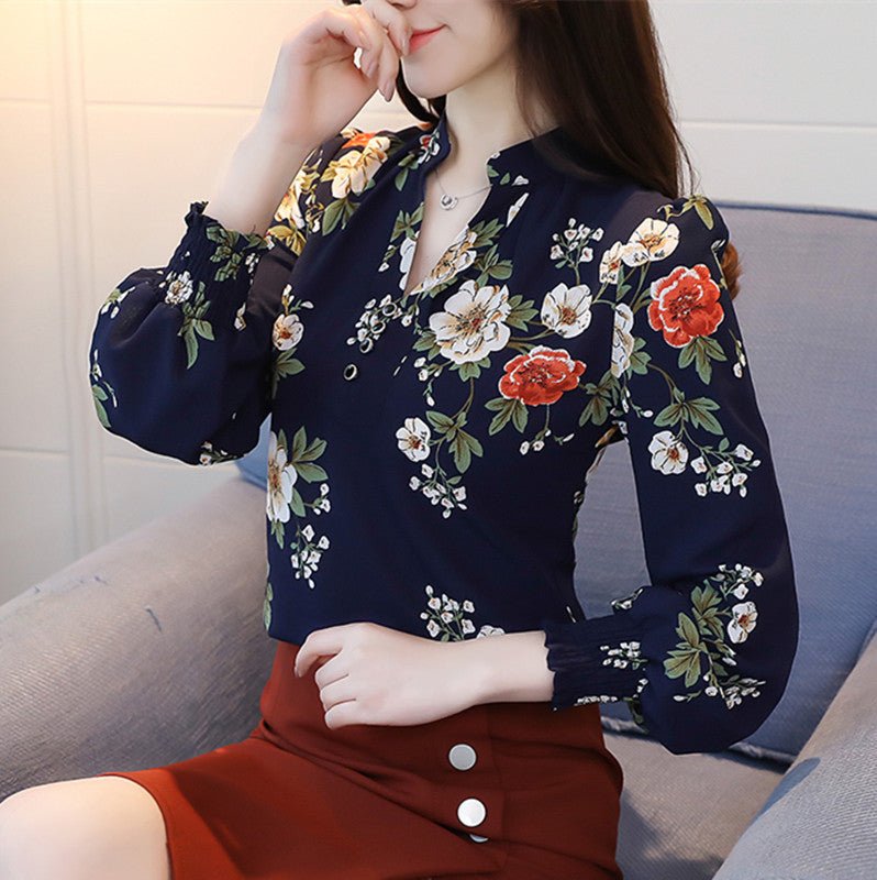 V - neck Floral Blouse Fashion Western Style Blouse - Taylor K Shop