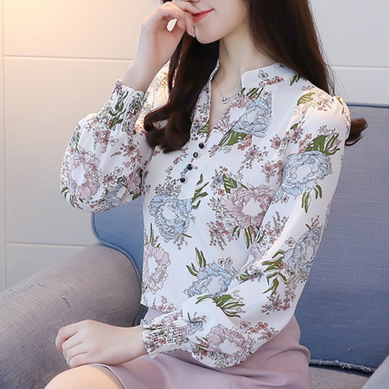 V - neck Floral Blouse Fashion Western Style Blouse - Taylor K Shop