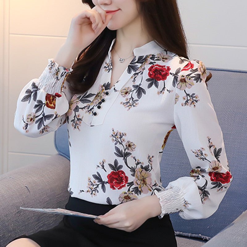 V - neck Floral Blouse Fashion Western Style Blouse - Taylor K Shop
