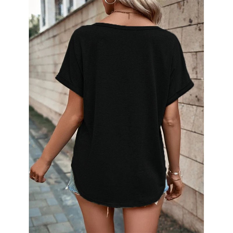 V - neck Short Sleeve Tops Shirt Summer Button Design Blouse - Taylor K Shop