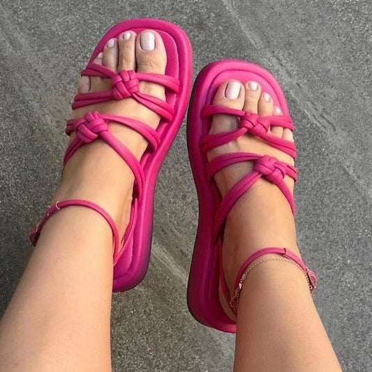Weave Sandals Candy Color Round Toe Strappy Beach Shoes - Taylor K Shop
