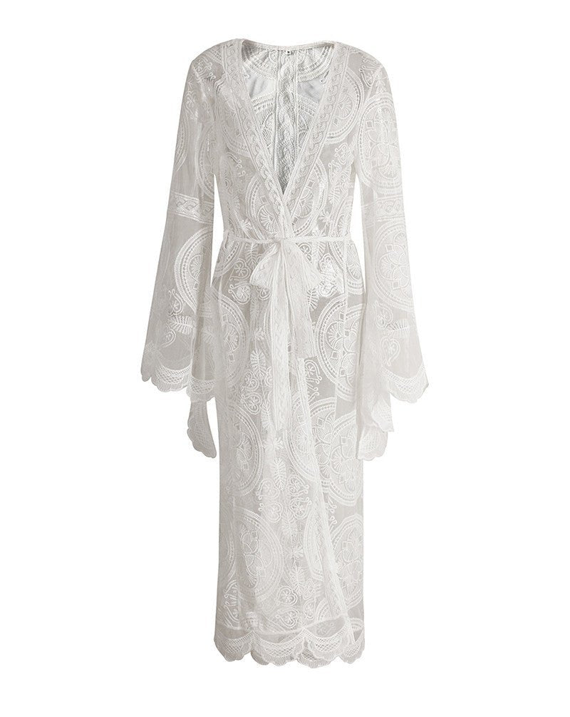 White Hollow Lace Sexy Bikini Jacket Blouse Women's Summer Long - Sleeved - Taylor K Shop