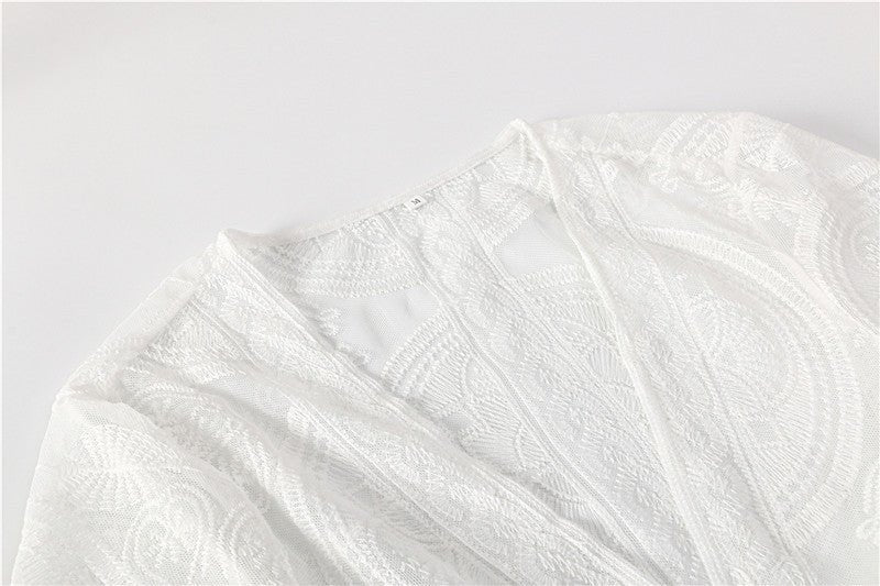 White Hollow Lace Sexy Bikini Jacket Blouse Women's Summer Long - Sleeved - Taylor K Shop