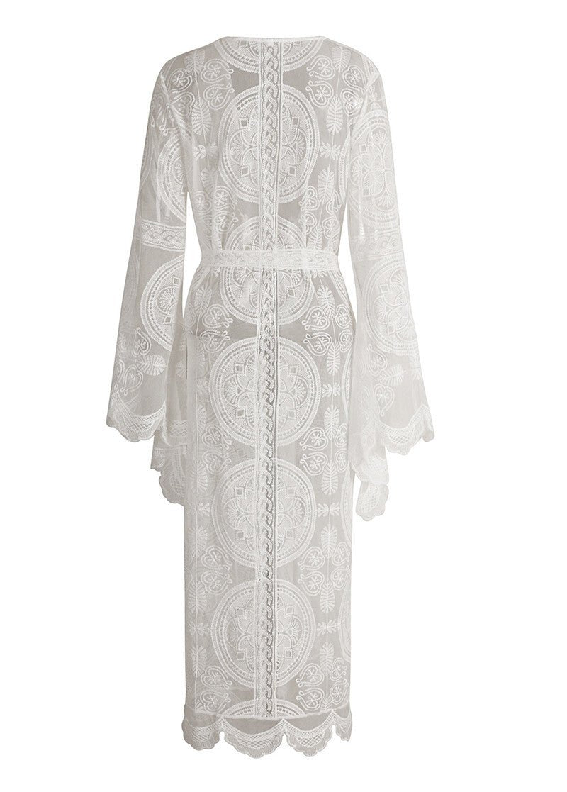 White Hollow Lace Sexy Bikini Jacket Blouse Women's Summer Long - Sleeved - Taylor K Shop