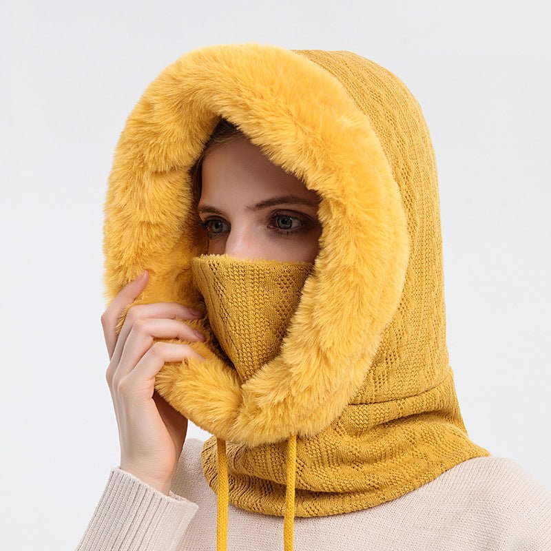 Winter Thick Plush Hat With Scarf Windproof Warm Knit Hats Hooded For Women - Taylor K Shop