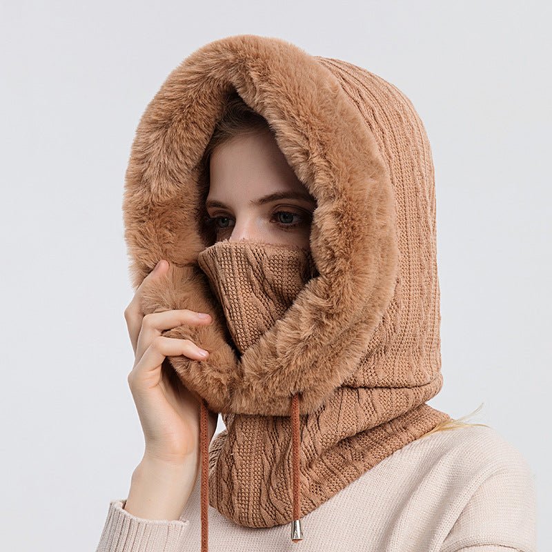 Winter Thick Plush Hat With Scarf Windproof Warm Knit Hats Hooded For Women - Taylor K Shop