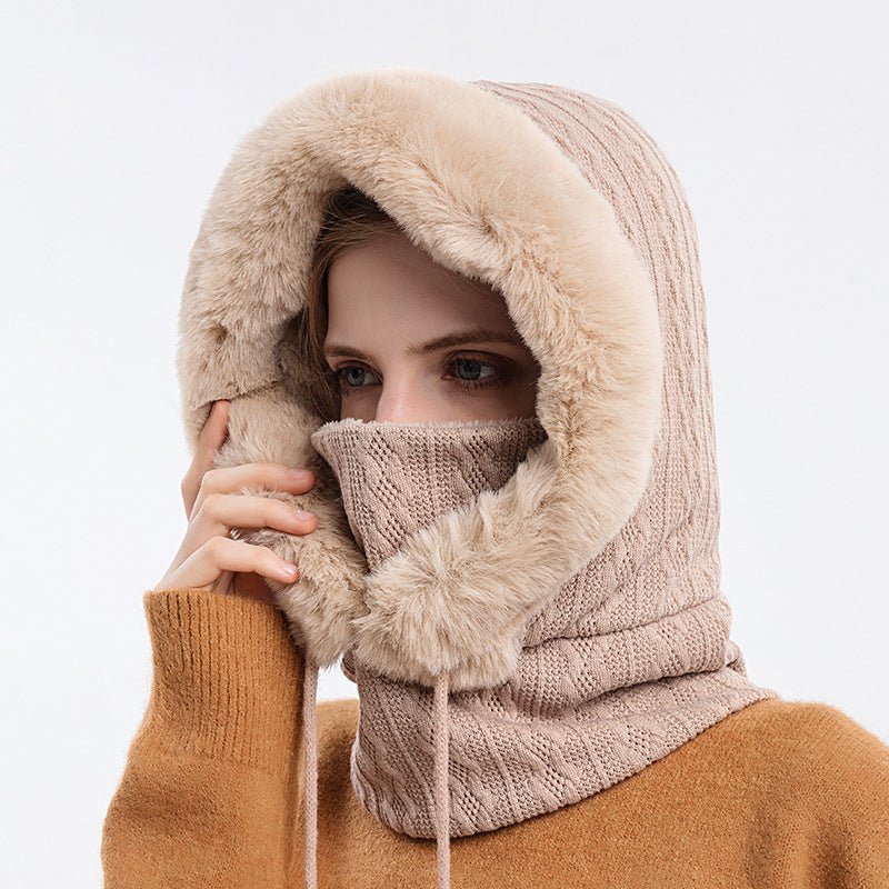 Winter Thick Plush Hat With Scarf Windproof Warm Knit Hats Hooded For Women - Taylor K Shop