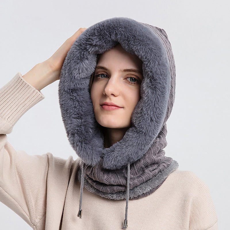 Winter Thick Plush Hat With Scarf Windproof Warm Knit Hats Hooded For Women - Taylor K Shop