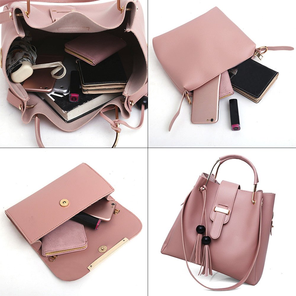 Women 3Pcs Or Set Handbags PU Leather Shoulder Bags Casual Tote Bag Tassel Metal Handle Designer Composite Bags - Taylor K Shop
